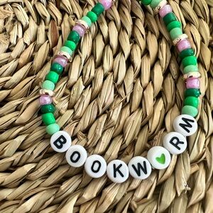 Green and Pink Beaded 'Bookworm' Bracelet